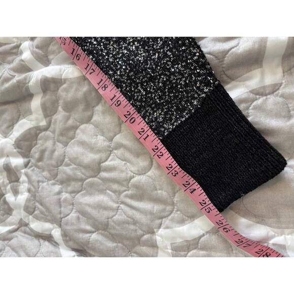 L’Agence Jinny Sequin Cardigan Black Metallic Knit Open Front Sweater - Picture 9 of 11